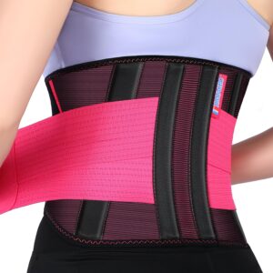 t timtakbo 2.0 version lower back brace for pain relief, back brace for lifting at work, back brace for herniated disc and sciatica, back support belt for women (red, s/m fits 26"-32" belly waist)