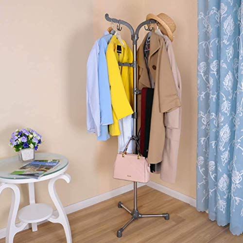 NSYNSY Metal Coat Stand,Entryway Free Standing Hall Tree Coat Rack Stand Hooks Home Office Space Saver Gray