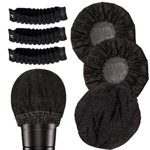 140 pieces disposable microphone cover non-woven microphone cover windscreen mic cover protective cap for ktv recording room news gathering, 3 inch (black)