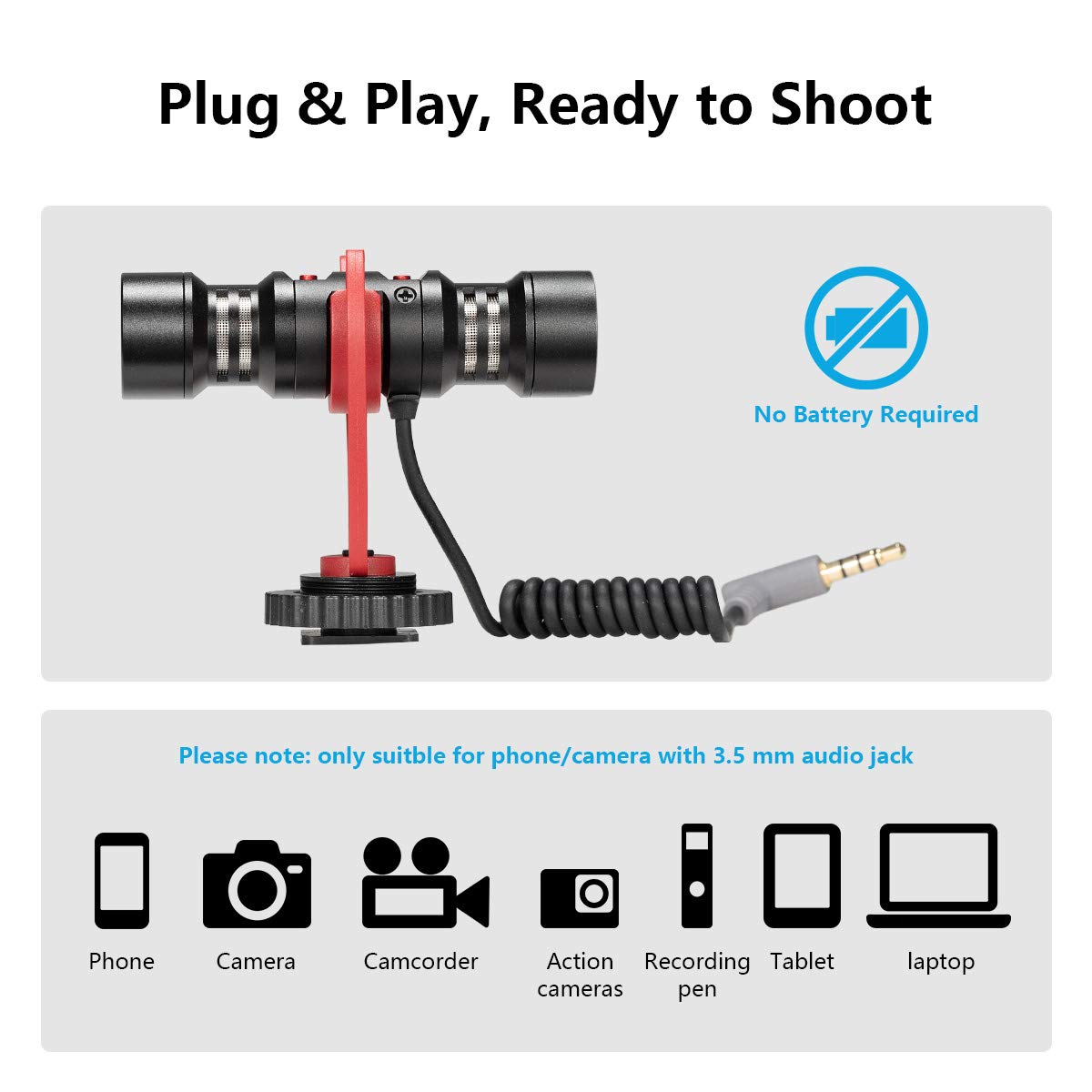 Frunsi Camera Video Microphone, External Vlog Microphone for Smartphone DSLR/Canon/Nikon/Sony Camera
