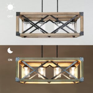 LOG BARN Dining Room Lighting Fixtures Hanging, 4-Light Farmhouse Chandelier, 27.5" Rectangular Chandelier with Clear Glass Shades