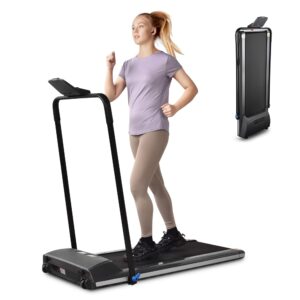 aw folding treadmill with removable desk, motorized running walking jogging fitness treadmills with lift table for home office exercise apartment/basement workout, black