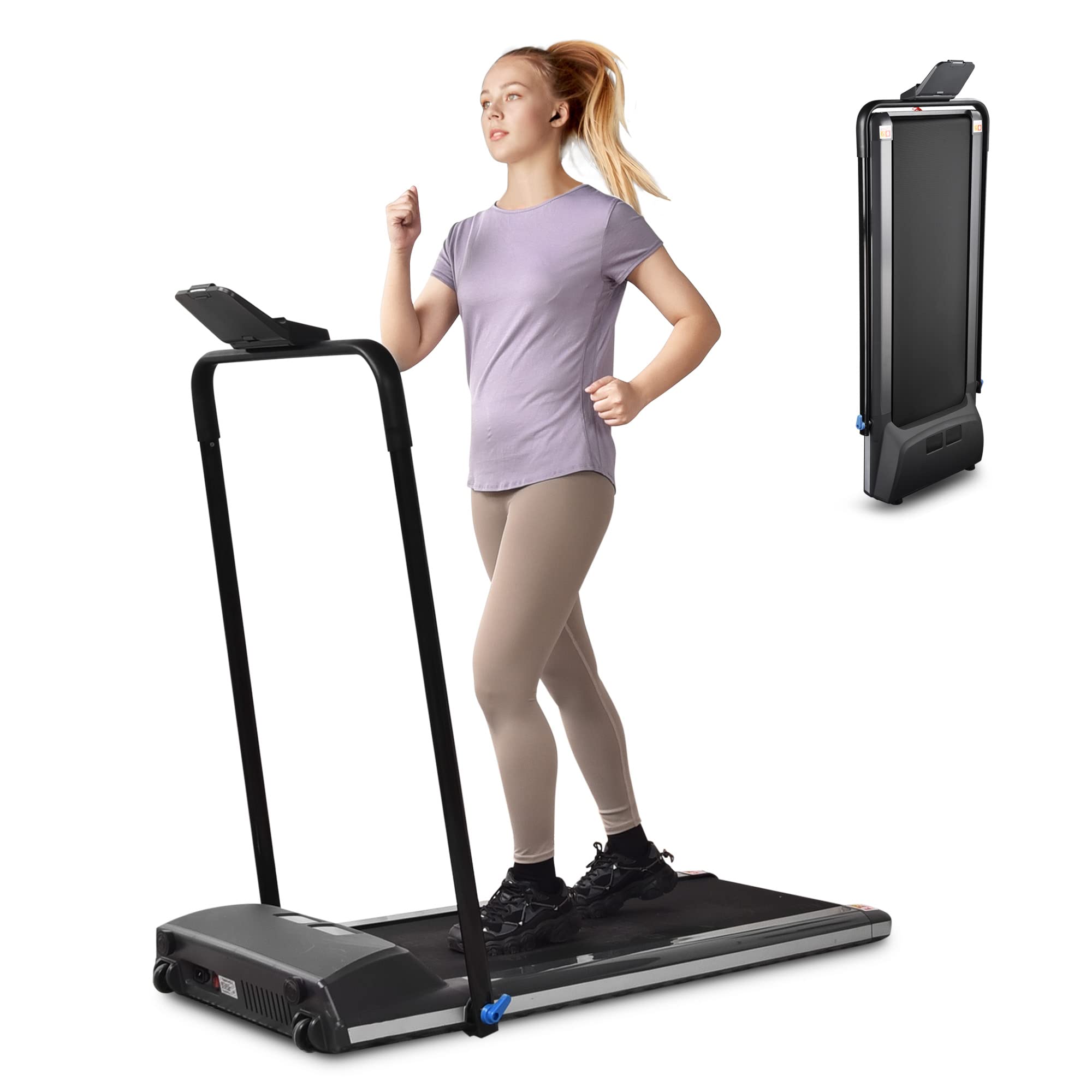 AW Folding Treadmill with Removable Desk, Motorized Running Walking Jogging Fitness Treadmills with Lift Table for Home Office Exercise Apartment/Basement Workout, Black