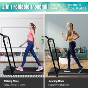 AW Folding Treadmill with Removable Desk, Motorized Running Walking Jogging Fitness Treadmills with Lift Table for Home Office Exercise Apartment/Basement Workout, Black