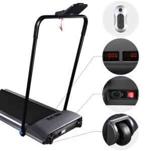 AW Folding Treadmill with Removable Desk, Motorized Running Walking Jogging Fitness Treadmills with Lift Table for Home Office Exercise Apartment/Basement Workout, Black