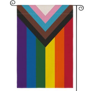 avoin colorlife pride parade rainbow garden flag 12 x 18 inch double sided outside, lgbtq+ community progress gay lesbian transgender bisexual yard outdoor decoration