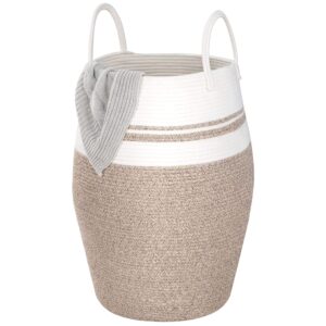 mintwood design extra large 25.6 inches high decorative woven cotton rope basket, tall laundry hamper with handles, blanket basket living room, storage baskets for toys, throws, pillow, towel, brown