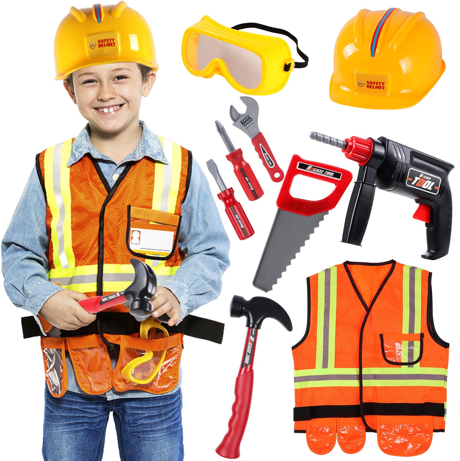Construction Worker Costume Kids Role Play Dress up Set for 3 4 5 6 Years Toddlers Girls Boys Toys