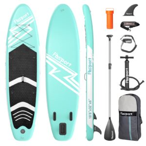 fbsport 10'6'' premium stand up paddle board, yoga board with durable sup accessories & carry bag | wide stance, surf control, non-slip deck, leash, paddle and pump for youth & adult mint green