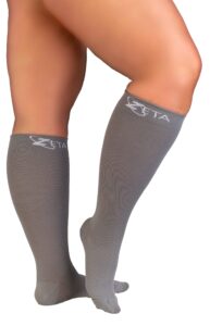 zeta wear plus size leg sleeve support socks - the wide calf compression socks men and women love for its amazing fit, cotton-rich comfort, compression & soothing relief, 1 pair, 3xl, gray