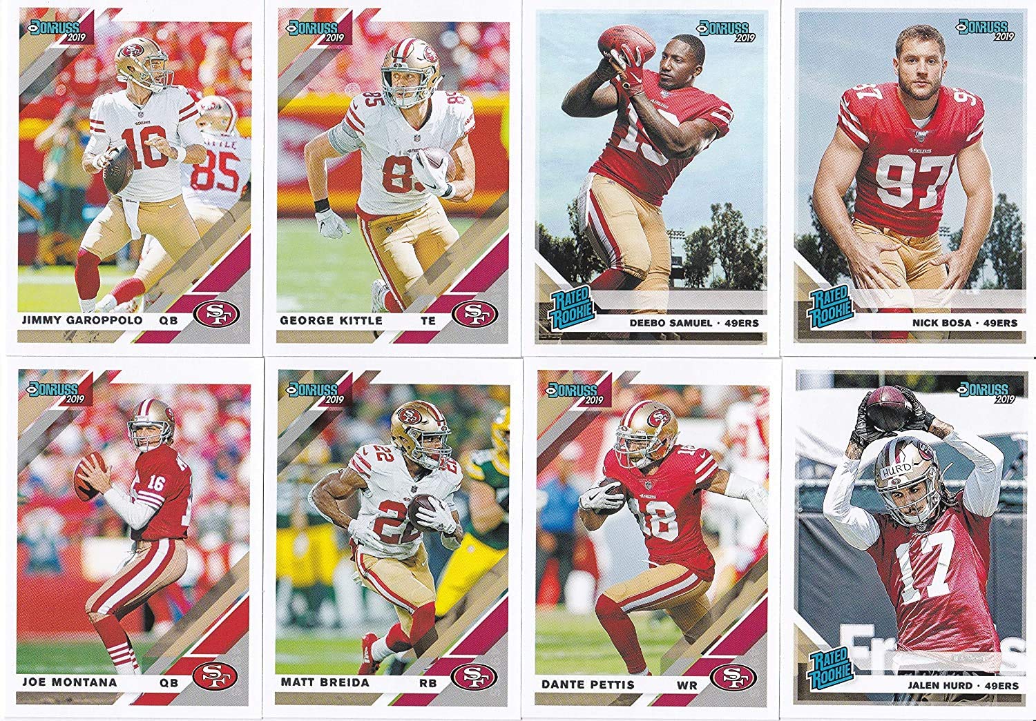 2016, 2017, 2018, 2019 Panini Donruss Football San Francisco 49ers 4 Team Set Lot Gift Pack 50 Cards W/Drafted Rookies Includes Nick Bosa RC