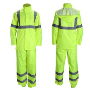 fonirra class 3 high visibility rain suit with collapsible hood lime reflective safety waterproof worker jacket & pants (l/xl yellow)