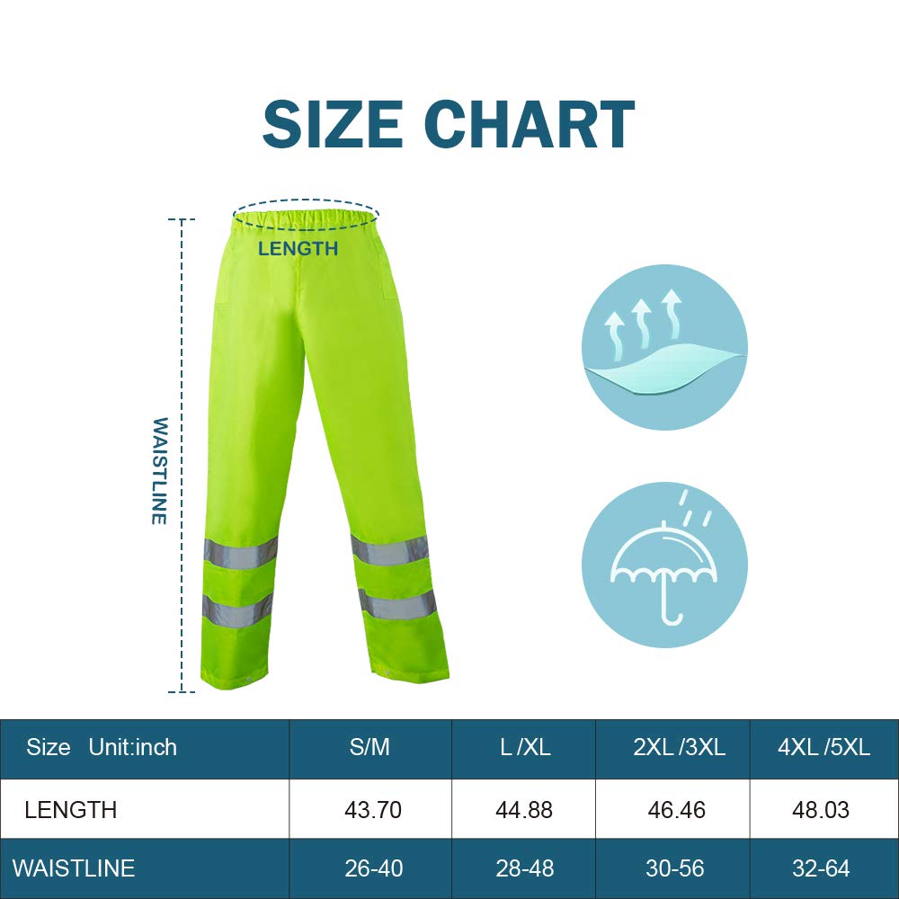 FONIRRA Class 3 High Visibility Rain Suit With Collapsible Hood Lime Reflective Safety Waterproof Worker Jacket & Pants (L/XL Yellow)