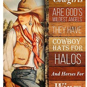 AMELIA SHARPE Tin Signs Vintage Cowgirls are Gods Wildest Angels They Have Cowboy Hats for Halos Signs for Bedroom Wall Decor Garden Sign Art Wall Decoration 12 X 8 Inches