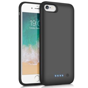 iphone 6/6s/7/8/se battery case upgraded [6000mah] protective portable charging case rechargeable extended battery pack for apple iphone 6/6s/7/8/se (4.7') - black