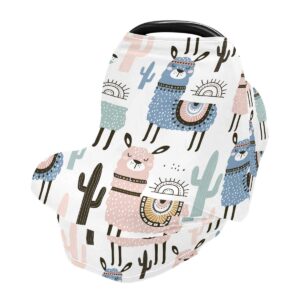 Baby Carseat Canopy Cover Breastfeeding Cover - Cartoon Cactus Llama Tribe Nursing Blanket Breathable Baby Girl Stroller Cover Baby Shower Gifts for Boy&Girl