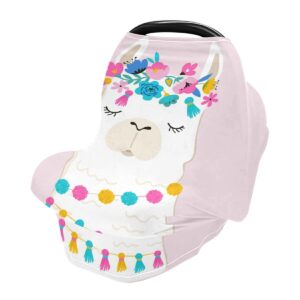 MNSRUU Baby Car Seat Covers Canopy Cover Llama Illustration Infant Stroller Cover Full Coverage Carseat Canopy Breathable Nursing Cover for Breastfeeding