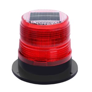risoon solar strobe warning safety flashing light/ceiling strobe light, with strong magnetic base waterproof for construction, traffic, factory, crane tower, boat navigation (red)