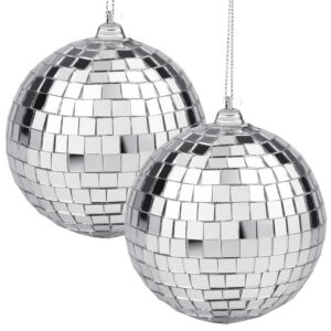 2 pieces disco mirror balls silver hanging ball for 50s 60s 70s disco dj light effect party home decoration stage props school festivals party favors and supplies 4 inch (4inch, silver)