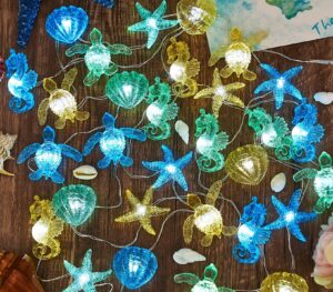 ocean themed string lights marine life night lights beach décor sea turtle seahorse starfish clam decorative lights battery operated usb plug in 30led 10ft christmas tree ornaments holiday bedroom