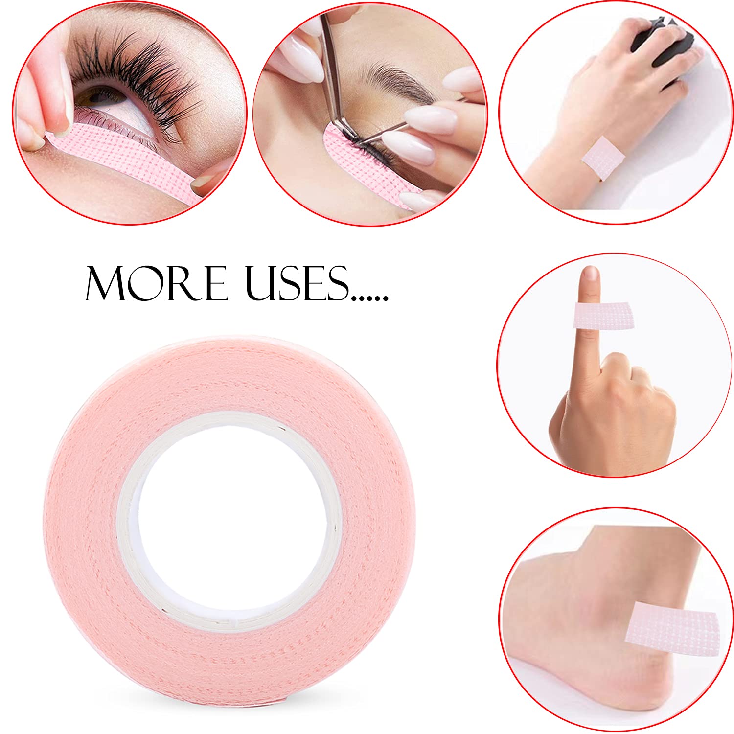 6 Rolls Eyelash Tape,Adhesive Fabric Eyelash Extension Tape,Breathable Micropore Fabric Tape for Eyelash Extension Supplies,9 m/10 yard Each Roll (Pink)