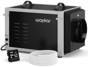 waykar 158 pints commercial dehumidifier for crawl spaces, dual duct hvac industrial dehumidifier with drain hose for whole house, basements, 5 years warranty.