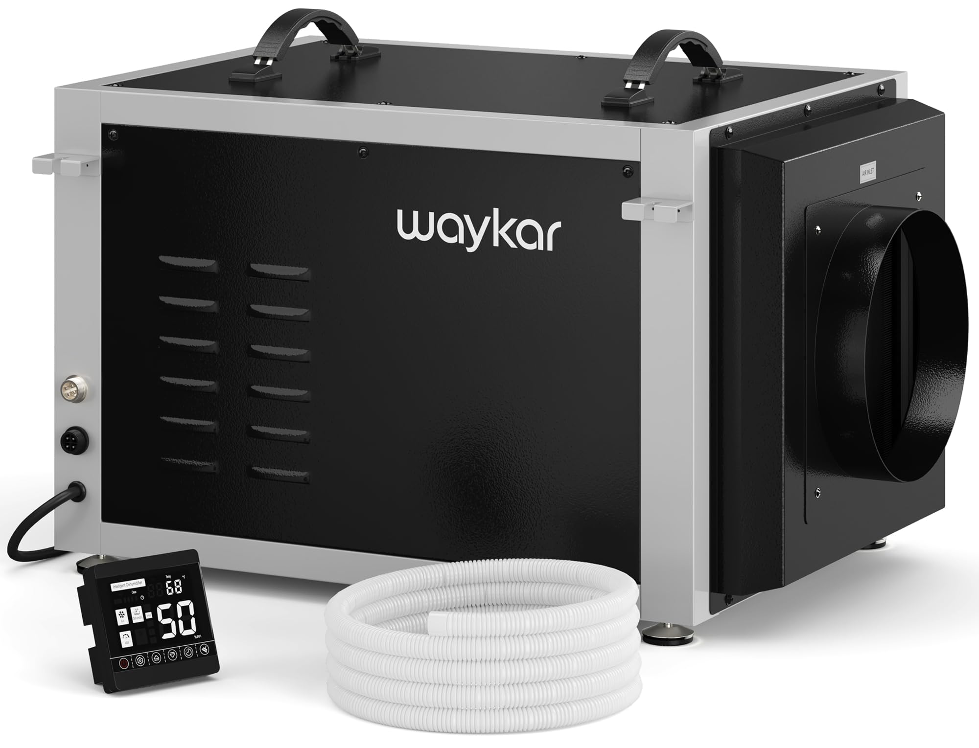 Waykar 158 Pints Commercial Dehumidifier for Crawl Spaces, Dual Duct HVAC Industrial Dehumidifier with Drain Hose for Whole House, Basements, 5 Years Warranty.