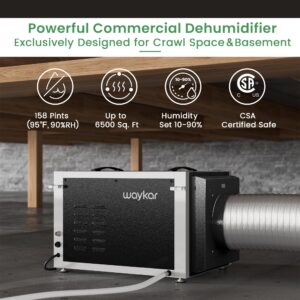 Waykar 158 Pints Commercial Dehumidifier for Crawl Spaces, Dual Duct HVAC Industrial Dehumidifier with Drain Hose for Whole House, Basements, 5 Years Warranty.