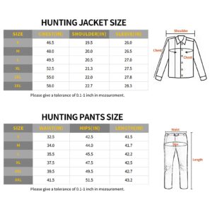 YEVHEV Quiet Hunting Clothes for Men Hunt Clothing Suit Gear Camouflage Hoodie Jacket and Pants Camo Coat Water-Repellent Windproof