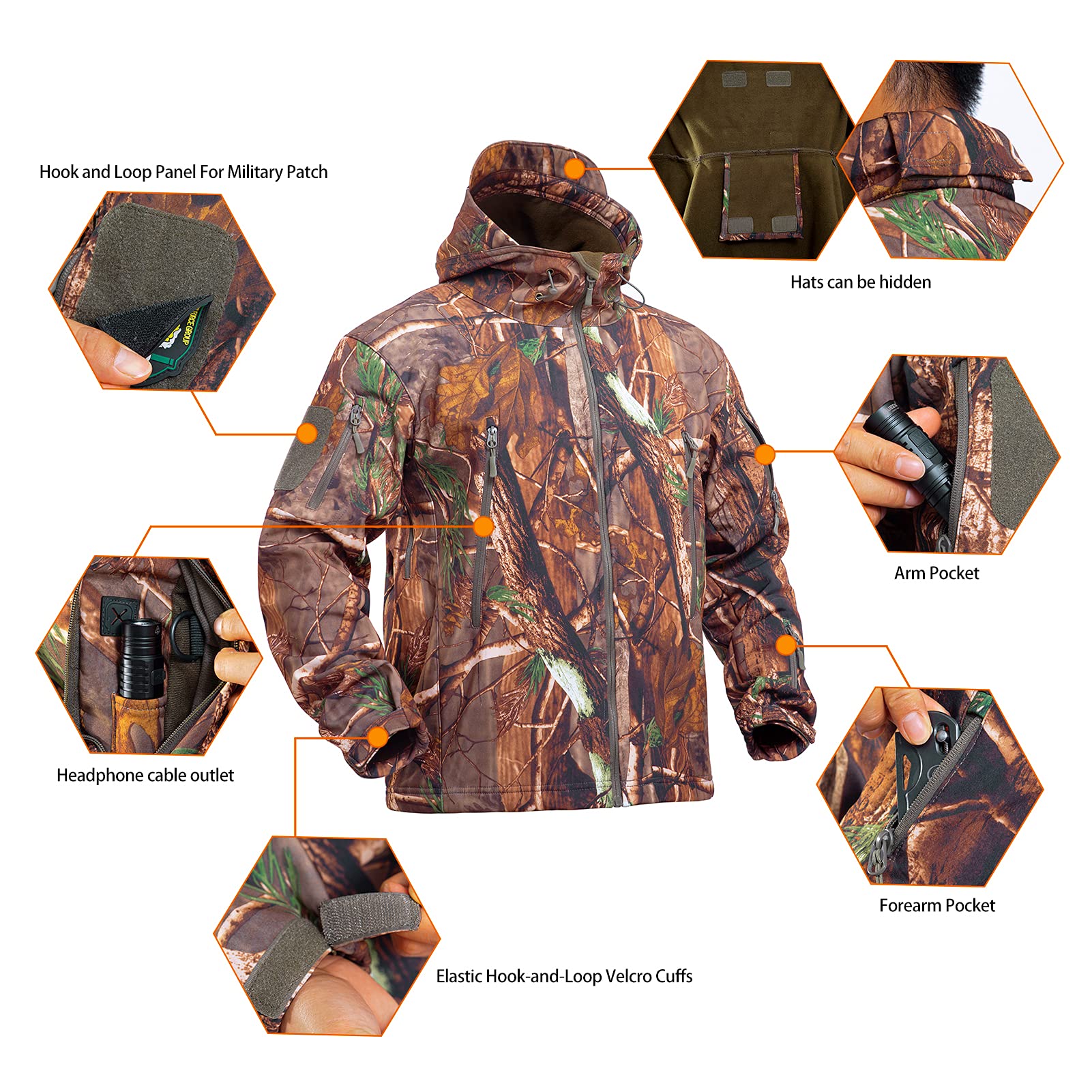 YEVHEV Quiet Hunting Clothes for Men Hunt Clothing Suit Gear Camouflage Hoodie Jacket and Pants Camo Coat Water-Repellent Windproof