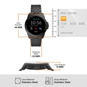 Fossil 44mm Gen 5E Stainless Steel Touchscreen Smart Watch with Heart Rate, Color: Black (Model: FTW4056)