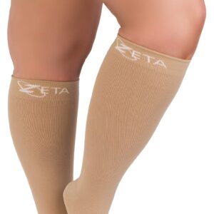 Zeta Wear Plus Size Leg Sleeve Support Socks - The Wide Calf Compression Socks Men and Women Love for Its Amazing Fit, Cotton-Rich Comfort, Compression & Soothing Relief, 1 Pair, 3XL, Nude