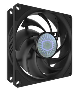 cooler master sickleflow 92 all-black square frame fan, air balance curve blade, sealed bearing, 92mm pwm control for computer case & air coolers