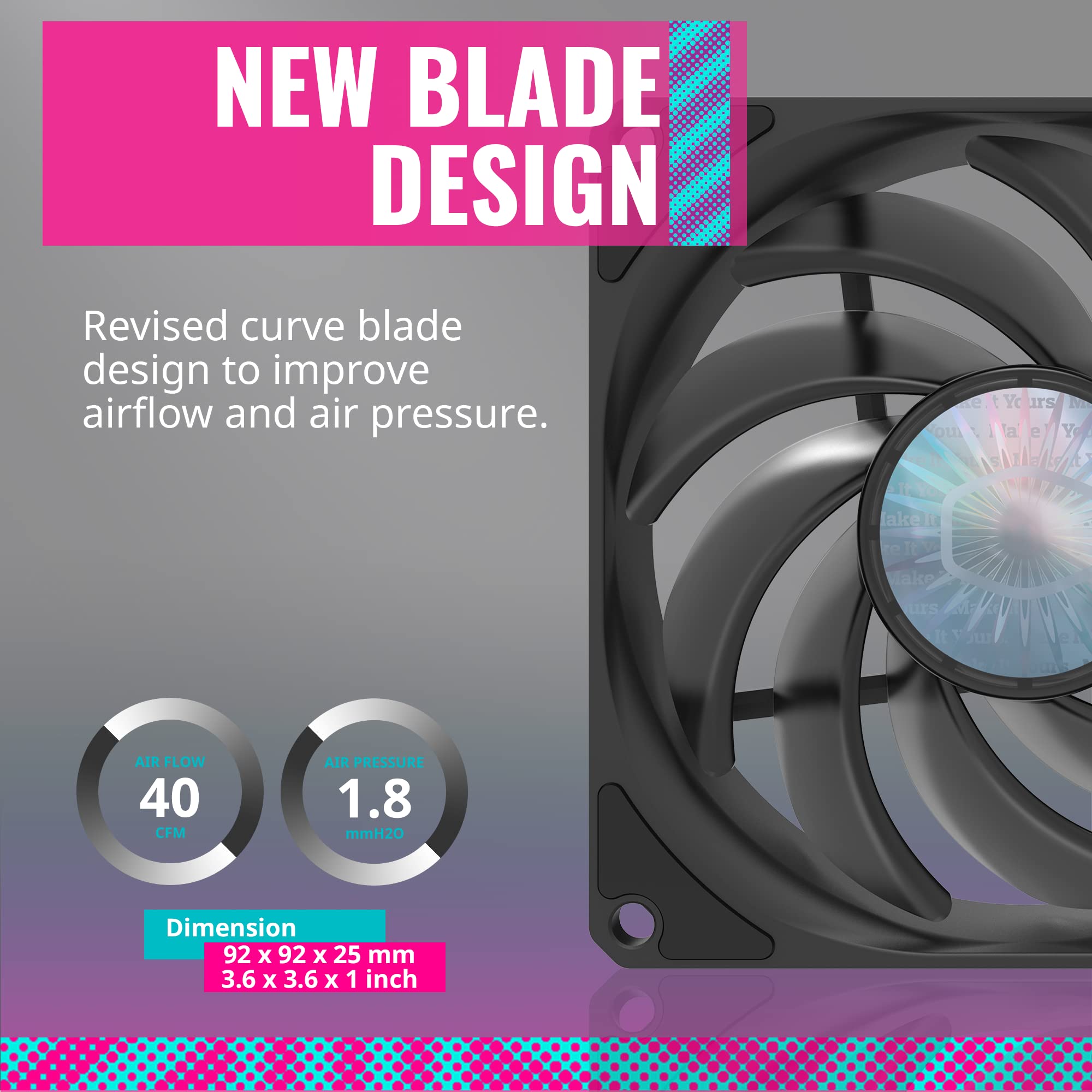 Cooler Master SickleFlow 92 All-Black Square Frame Fan, Air Balance Curve Blade, Sealed Bearing, 92mm PWM Control for Computer Case & Air Coolers