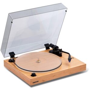 fluance rt85 reference high fidelity vinyl turntable record player with ortofon 2m blue cartridge, acrylic platter, speed control motor, high mass mdf wood plinth, vibration isolation feet - bamboo