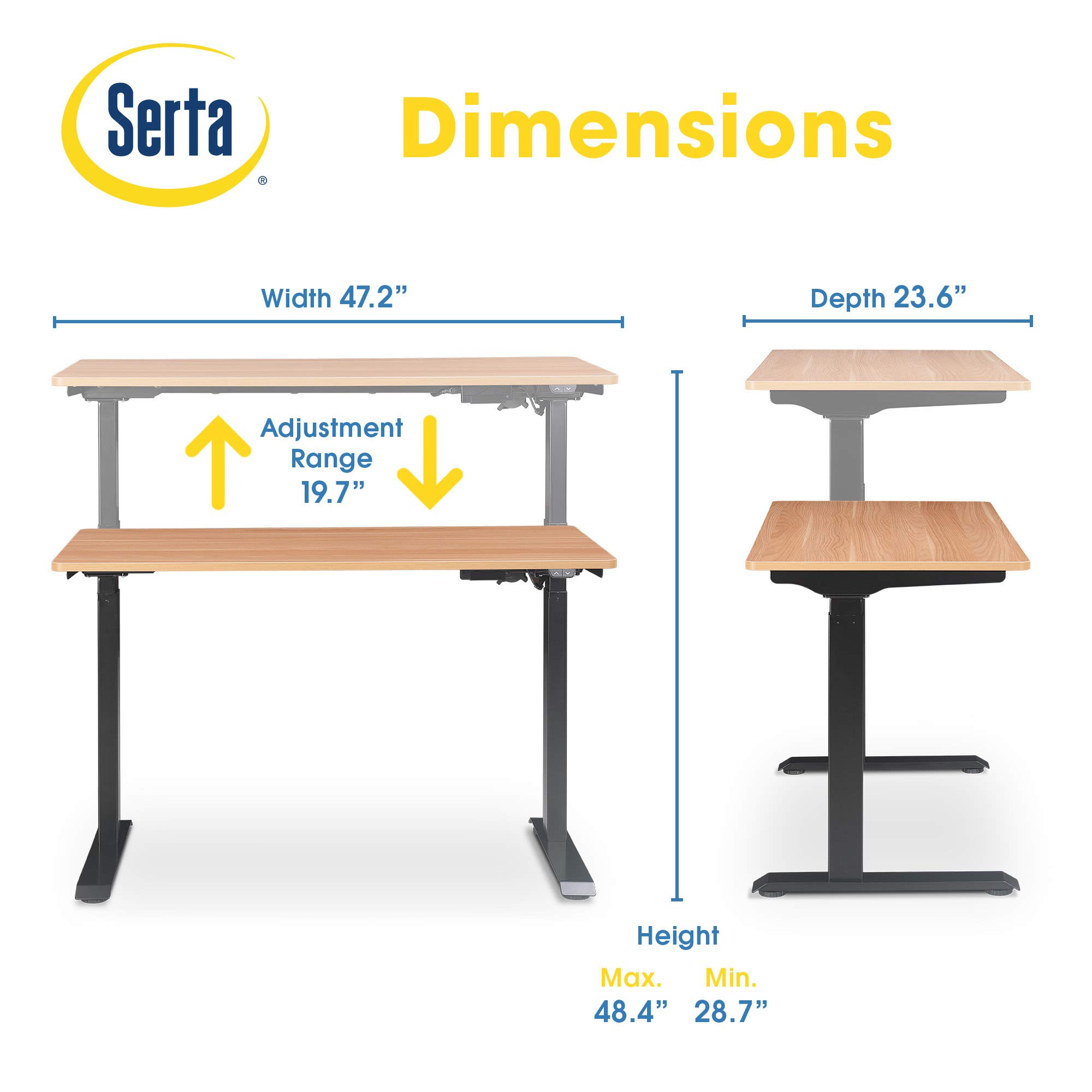 Serta Creativity Electric Height Adjustable Desk, 47" Inch Wood Desktop Sit Stand Table for Office, Work from Home Furniture, Easy to Assemble, Light Brown