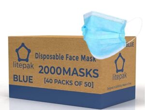 litepak 2,000 disposable face masks - breathable face mask for home, office