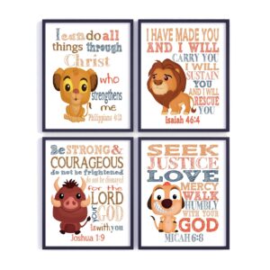 Lion King Christian Nursery Set of 4 Unframed Prints - Mufasa, Pumba, Simba and Timon with Bible Verses