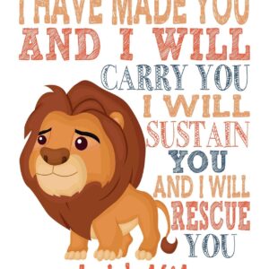 Lion King Christian Nursery Set of 4 Unframed Prints - Mufasa, Pumba, Simba and Timon with Bible Verses