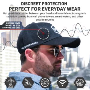 Mission Darkness EMF Blackout Hat - Anti-Radiation Snapback Cap Protects Against EMF EMI RF 5G Wireless Signals - Universal Adult Size (Adjustable)