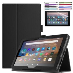 epicgadget case for amazon fire hd 8 / fire hd 8 plus (12th/10th generation, 2022/2020 released) - lightweight auto wake/sleep folio stand cover case + 1 screen protector and 1 stylus (black)