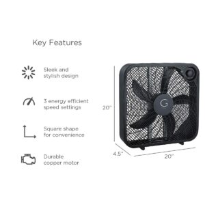 Genesis 20" Box Fan, 3 Settings, Black (G20BOX-BLK)