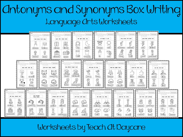 Printable Antonyms and Synonyms Box Writing Worksheets