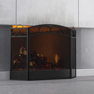 fire beauty fireplace screen 3 panel with handles wrought iron 51"(l) x31(h) spark guard cover(black)