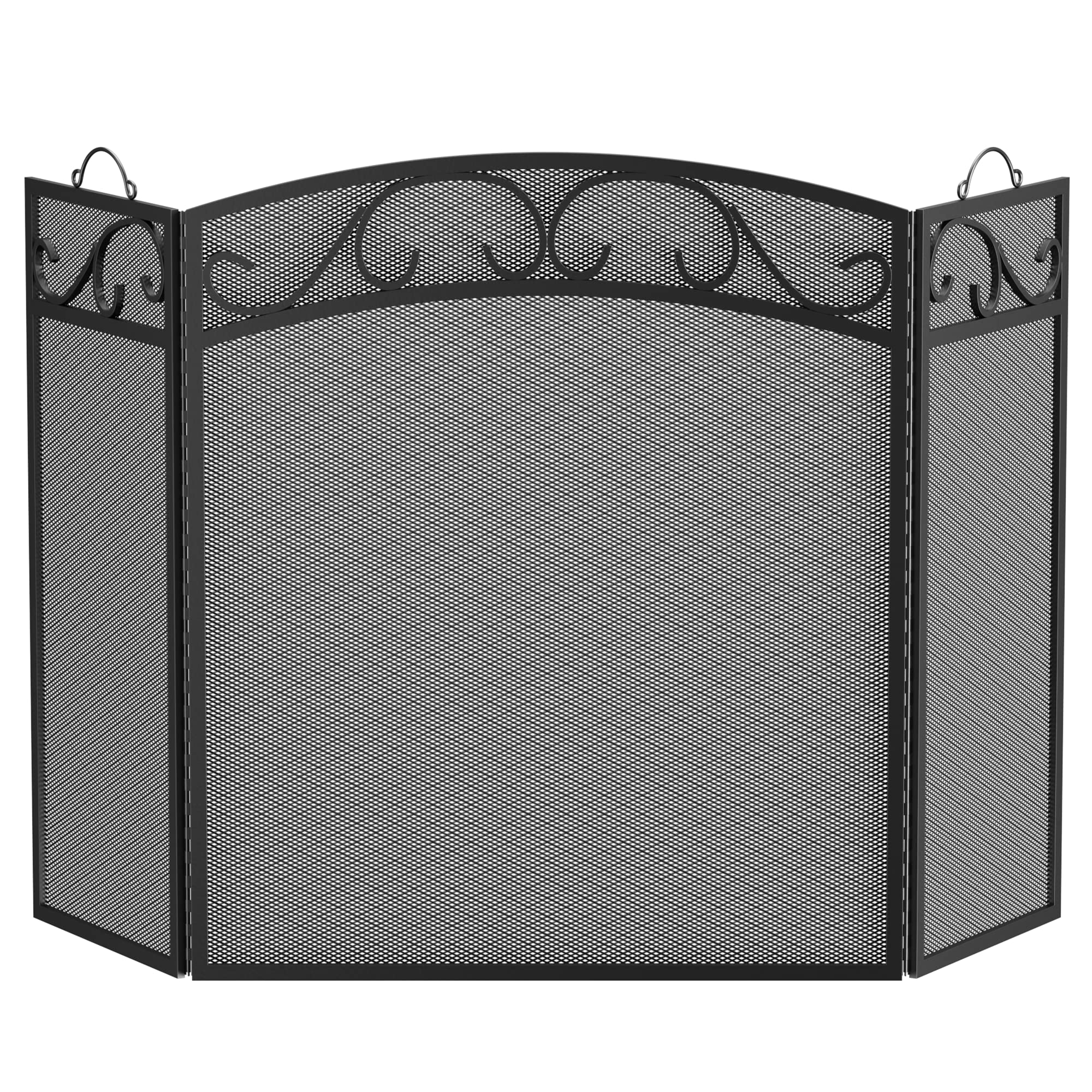 Fire Beauty Fireplace Screen 3 Panel with Handles Wrought Iron 51"(L) x31(H) Spark Guard Cover(Black)