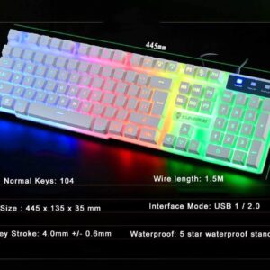 Gaming Keyboard and Mouse,5 in 1 Gaming Combo,12W HD Sound Speakers Rainbow LED Backlit Wired Keyboard,2400DPI 6 Button Optical Gaming Mouse,Gaming Headset,Gaming Mouse Pad for PC Gaming(White)