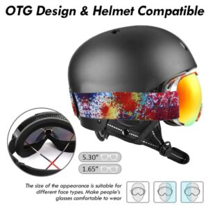 Houzemann Ski Goggles Over Glasses - NEW Anti-Fog and UV400 Protection Snowboard Goggles for Men Women Youth, Spherical Dual Lens Snow Goggles, Skiing Goggles for Men Women Teens (Flower)