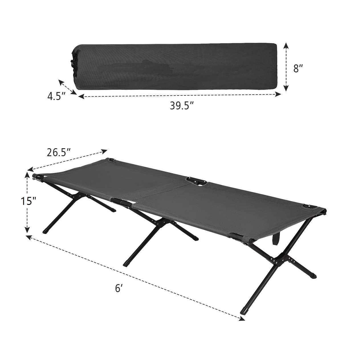 GYMAX Folding Camping Cot, Heavy Duty Portable Military Cot with Oxford Fabric, Foldable Camping Bed for Outdoor Camping Hunting Indoor Office Nap (Grey)