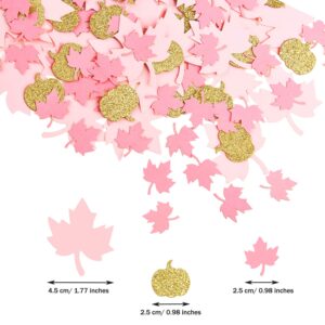 Thanksgiving Pink and Gold Pumpkin Confetti Christmas Baby Shower Maple Leaf Confetti Glitter Thanksgiving Pumpkin Decorations Table Confetti for Baby Girl Birthday Party Supplies (Simple, 200)