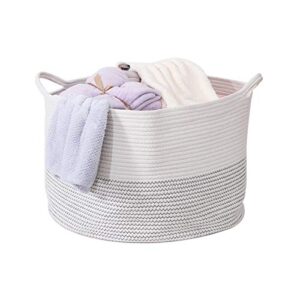 ycoco extra large woven cotton rope basket with handles,kids laundry basket hamper,decorative blanket basket for living room,baby toy storage baskets bin,21.7"x13.8",white